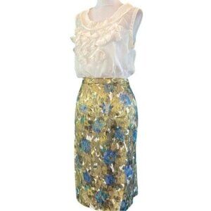 Anthropologie Moulinette Soeurs Ivory Chiffon Top Brocade Floral Dress Size O
